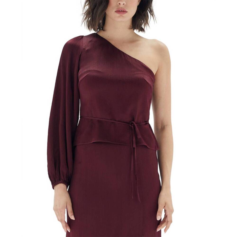 NEW MINKPINK one-shoulder peplum top in wine